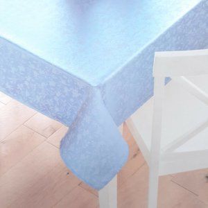 Fabric Tablecloth Jacquard Blue Flowers 70 Inch Round